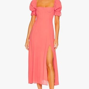 NWT WeWoreWhat Puff Sleeve Midi Dress Georgette Coral REVOLVE